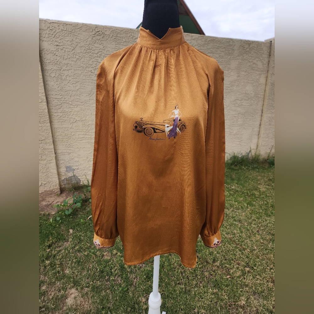 Vintage 70s Does 40s Art Deco Golden Novelty Blouse
